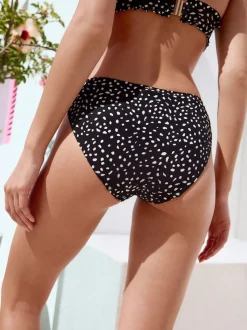Black/White Spot High Leg Bikini Bottoms