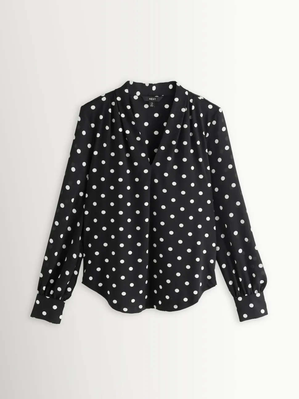 Black/White Spot Long Sleeve V-Neck Blouse