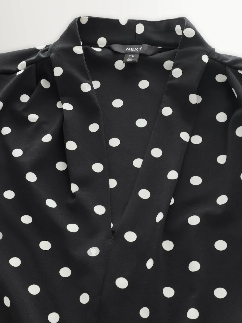 Black/White Spot Long Sleeve V-Neck Blouse