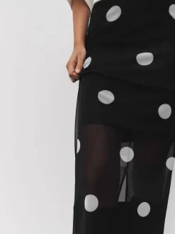 Black/White Spot Mesh Midi Pencil Skirt