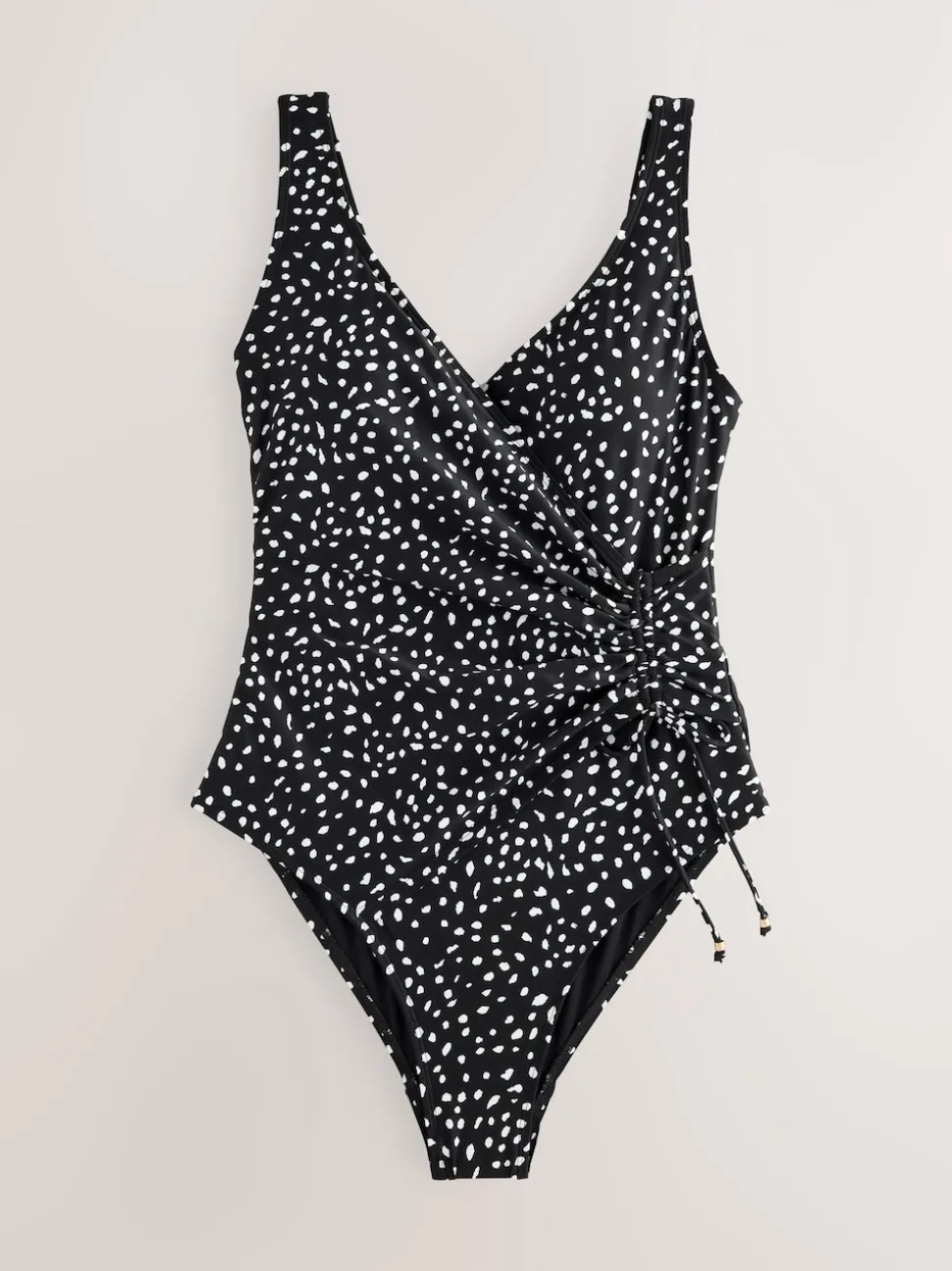 Black/White Spot Ruched Side Tummy Shaping Control Swimsuit