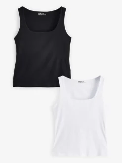 Black/White Square Neck Vest 2 Pack