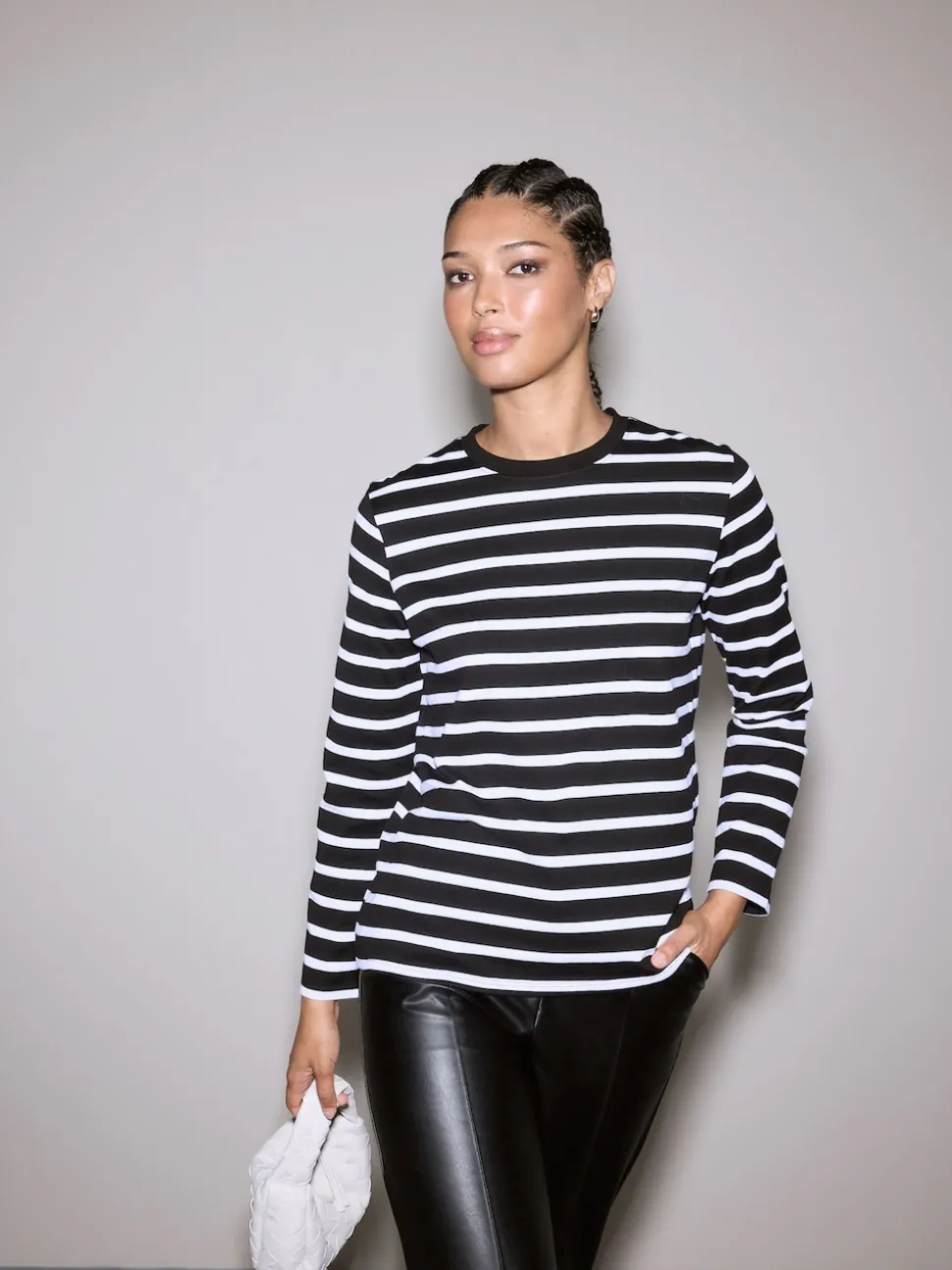 Black/White Stripe Long Sleeve Heavyweight Crew Neck T-Shirt