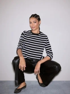 Black/White Stripe Long Sleeve Heavyweight Crew Neck T-Shirt