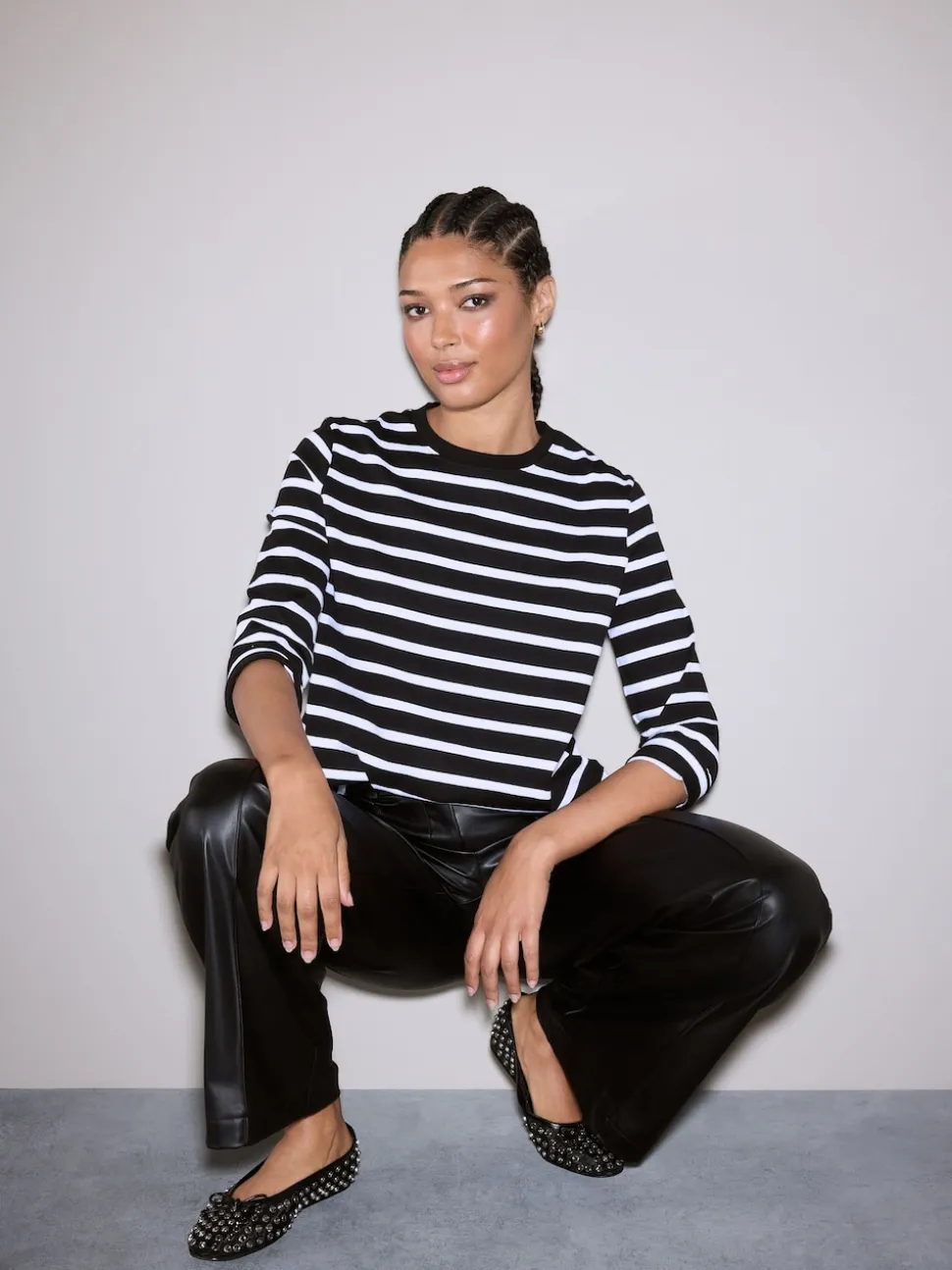 Black/White Stripe Long Sleeve Heavyweight Crew Neck T-Shirt
