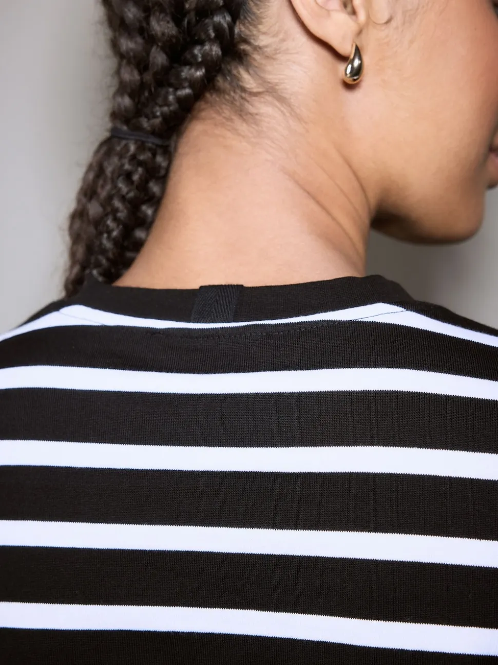 Black/White Stripe Long Sleeve Heavyweight Crew Neck T-Shirt
