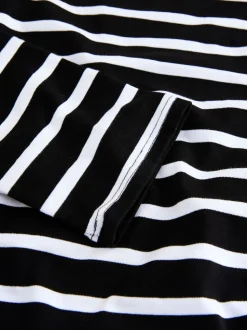 Black/White Stripe Long Sleeve Heavyweight Crew Neck T-Shirt