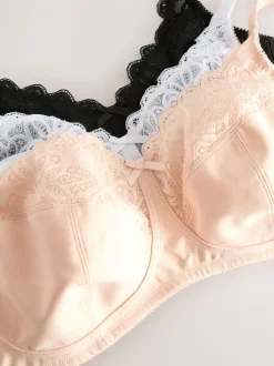 Black/White Total Support Cotton & Lace Non Wire Bra 3 Pack