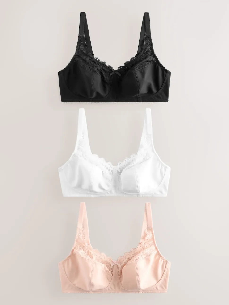 Black/White Total Support Cotton & Lace Non Wire Bra 3 Pack