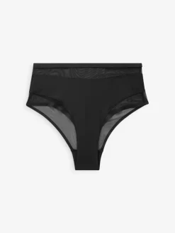 Black/White/Nude Mesh Trim High Waist High Leg Knickers 3 Pack