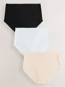Black/White/Nude Midi No VPL Scallop Knickers 3 Pack