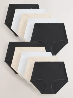 Black/White/Pastel Rose Nude Full Brief Full Briefs Cotton Knickers 10 Pack