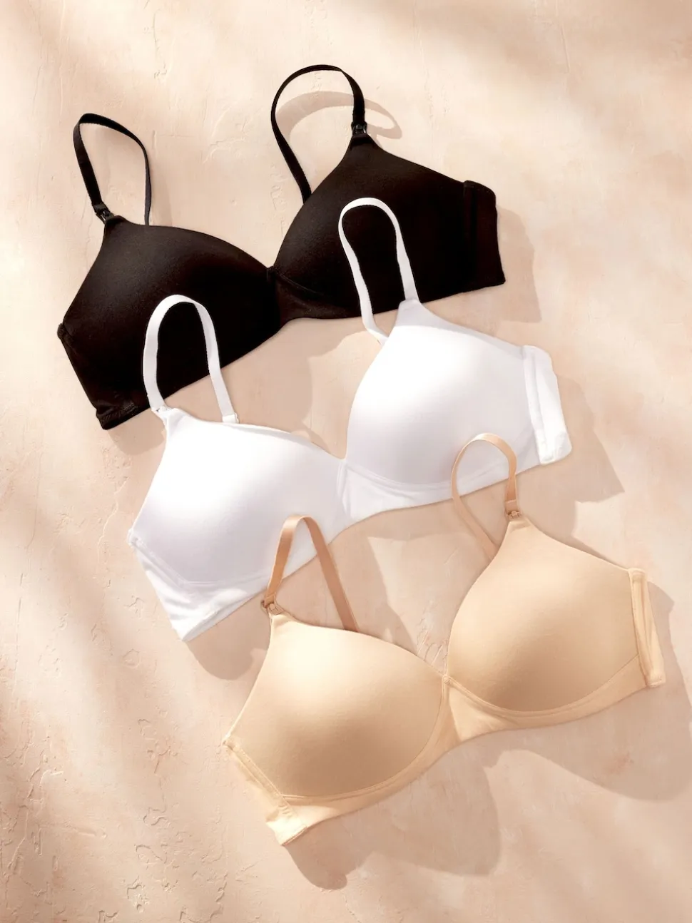 Black/White/Pastel Rose Nude Pad Non Wire B-G Nursing Cotton Blend Ultimate Comfort Bras 3 Pack
