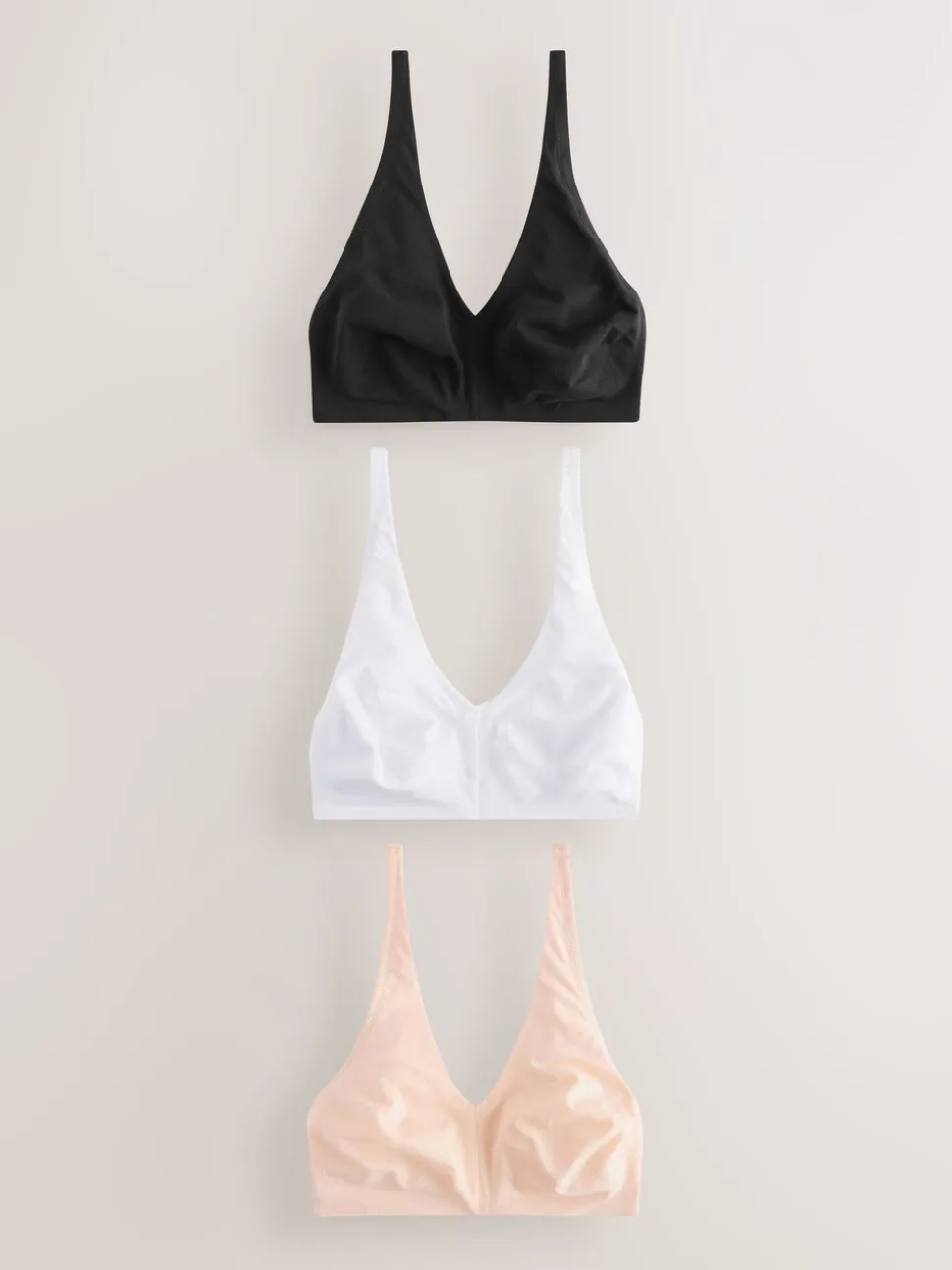 Black/White/Pastel Rose Nude Non Pad Non Wire DD+ Cotton Blend Ultimate Comfort Bras 3 Pack