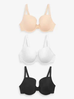 Black/White/Pastel Rose Nude Pad Plunge DD+ Cotton Blend Ultimate Comfort Bras 3 Pack