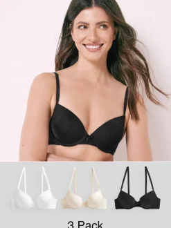 Black/White/Pastel Rose Nude Pad Plunge Cotton Blend Ultimate Comfort Bras 3 Pack