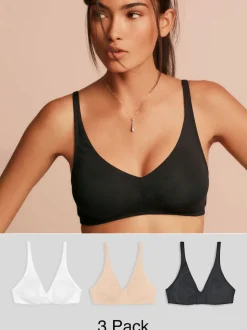 Black/White/Pastel Rose Nude Non Pad Non Wire Cotton Blend Ultimate Comfort Bras 3 Pack