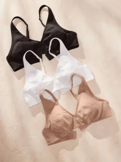 Black/White/Pastel Rose Nude Non Pad Non Wire Cotton Blend Ultimate Comfort Bras 3 Pack