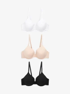 Black/White/Pastel Rose Nude Pad Full Cup Cotton Blend Ultimate Comfort Bras 3 Pack