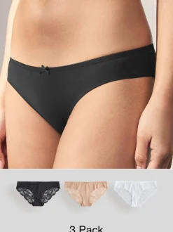 Black/White/Praline Nude Brazilian No VPL Lace Back Briefs 3 Pack