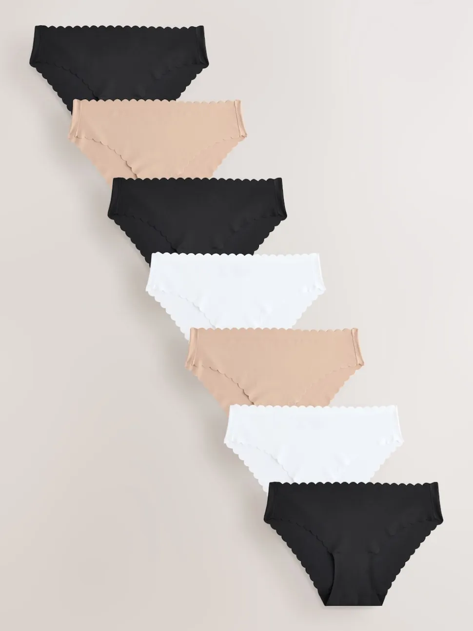 Black/White/Praline Nude Brazilian No VPL Scallop Knickers 7 Pack