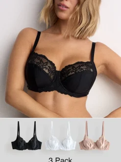 Black/White/Praline Nude DD+ Non Pad Full Cup Bras 3 Pack