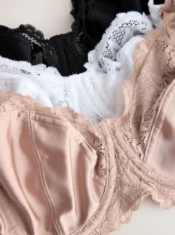 Black/White/Praline Nude DD+ Non Pad Full Cup Bras 3 Pack