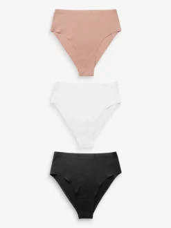 Black/White/Praline Nude High Waist High Leg No VPL Comfort Knickers 3 Pack