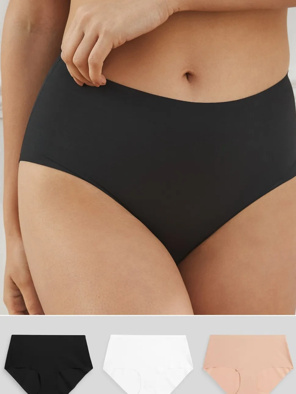 Black/White/Praline Nude Midi No VPL Comfort Knickers 3 Pack