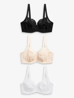 Black/White/Praline Nude Non Pad Balcony DD+ Lace Bras 3 Pack