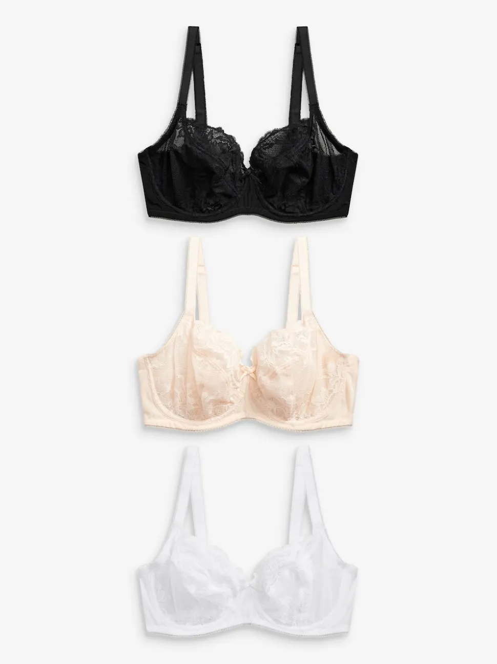 Black/White/Praline Nude Non Pad Balcony DD+ Lace Bras 3 Pack