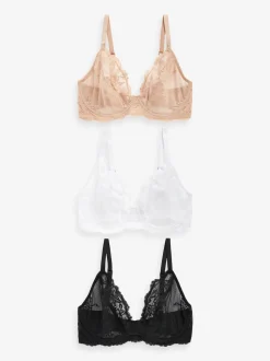 Black/White/Praline Nude Non Pad Plunge DD+ Lace Bras 3 Pack