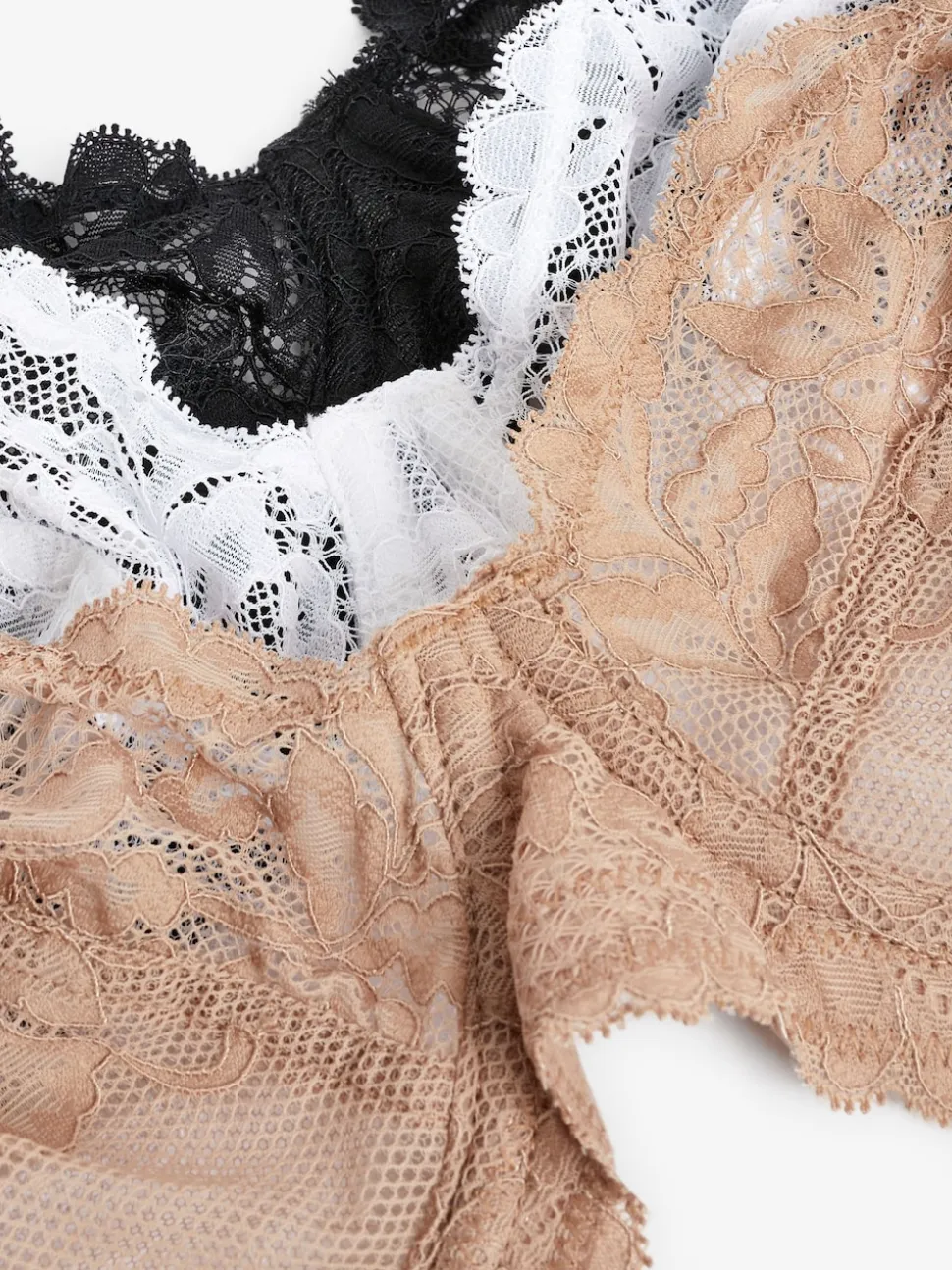 Black/White/Praline Nude Non Pad Plunge DD+ Lace Bras 3 Pack