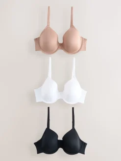 Black/White/Praline Nude Pad Full Cup A-E Ultimate Comfort Smoothing T-Shirt Bras 3 Pack