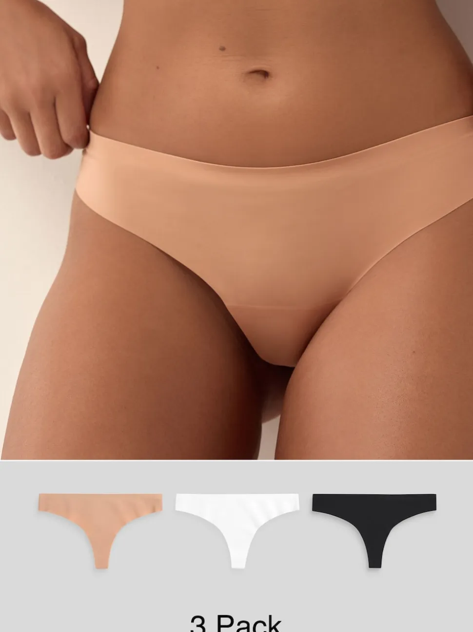 Black/White/Praline Nude Thong No VPL Comfort Knickers 3 Pack