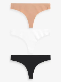 Black/White/Praline Nude Thong No VPL Comfort Knickers 3 Pack