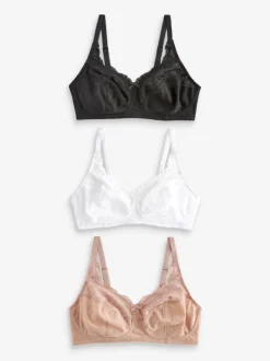 Black/White/Praline Nude Total Support Full Cup Lace Ultimate Comfort Bras 3 Pack
