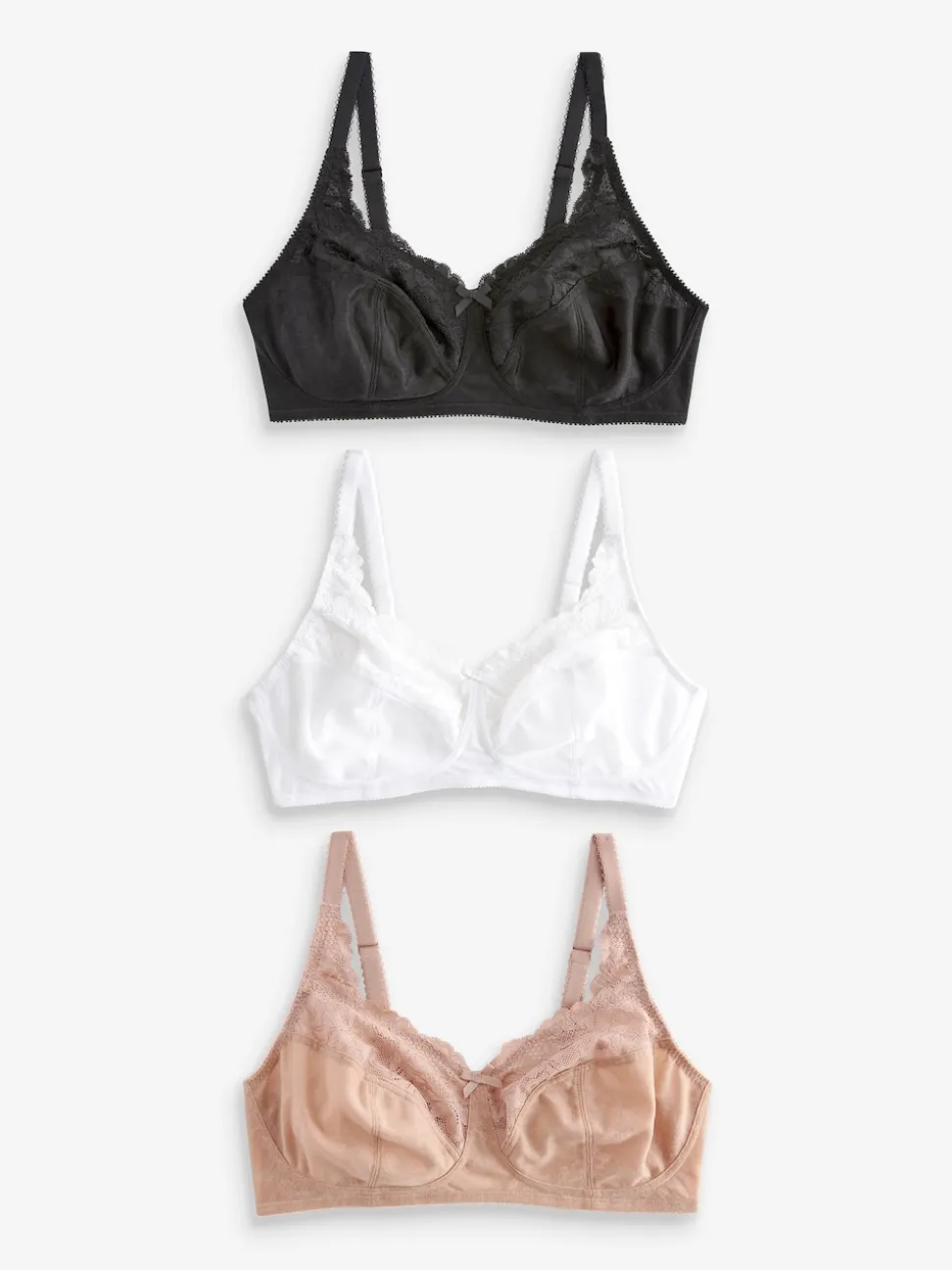 Black/White/Praline Nude Total Support Full Cup Lace Ultimate Comfort Bras 3 Pack