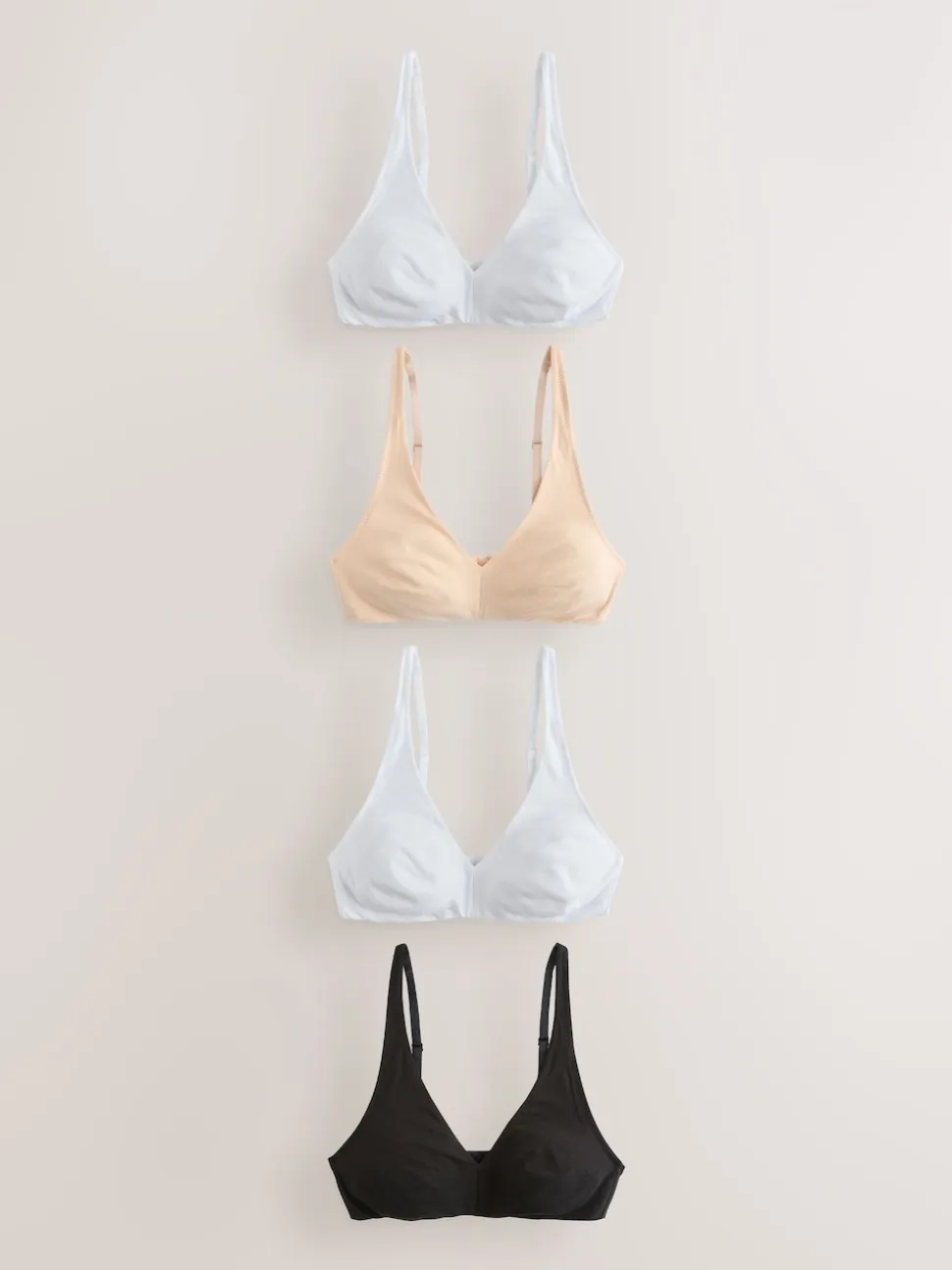 Black/White/White/Praline Nude Non Pad Non Wire Cotton Bras 4 Pack