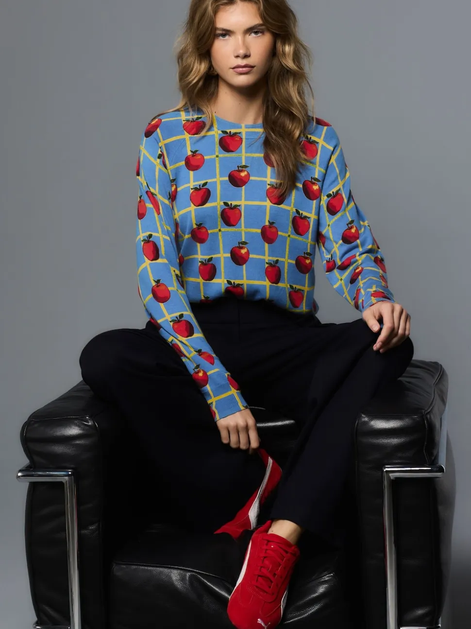 Blue Apple Check Pattern Soft Touch Crew Neck Cotton Rich Jumper