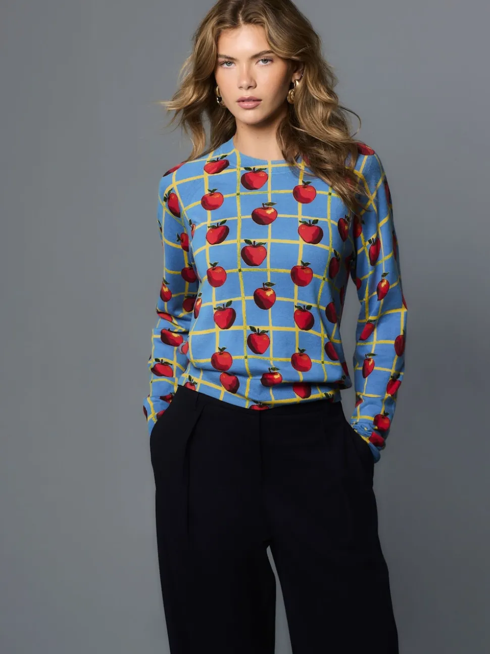 Blue Apple Check Pattern Soft Touch Crew Neck Cotton Rich Jumper