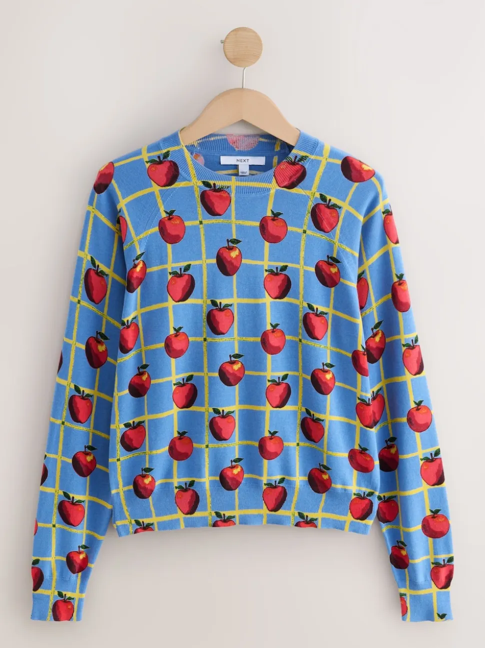 Blue Apple Check Pattern Soft Touch Crew Neck Cotton Rich Jumper