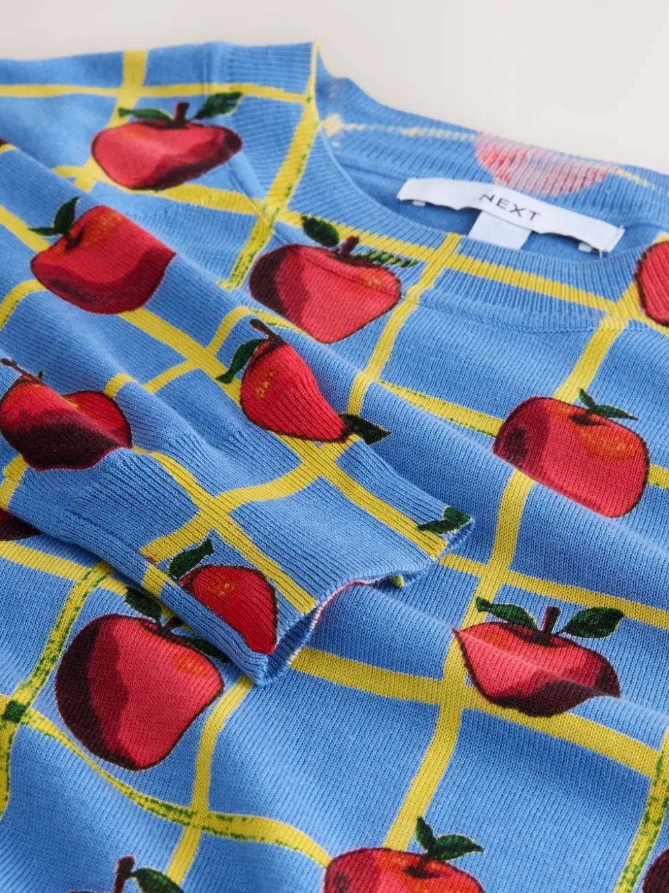 Blue Apple Check Pattern Soft Touch Crew Neck Cotton Rich Jumper
