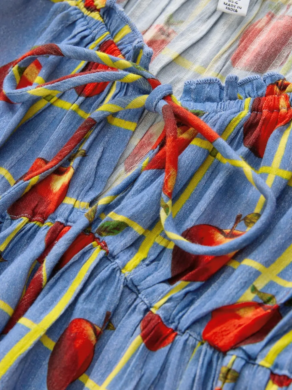 Blue Apple Print Long Sleeve Milkmaid Top