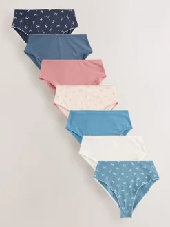 Blue Bows High Waist High Leg Cotton Rich Knickers 7 Pack