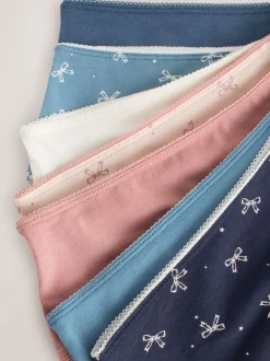 Blue Bows High Waist High Leg Cotton Rich Knickers 7 Pack
