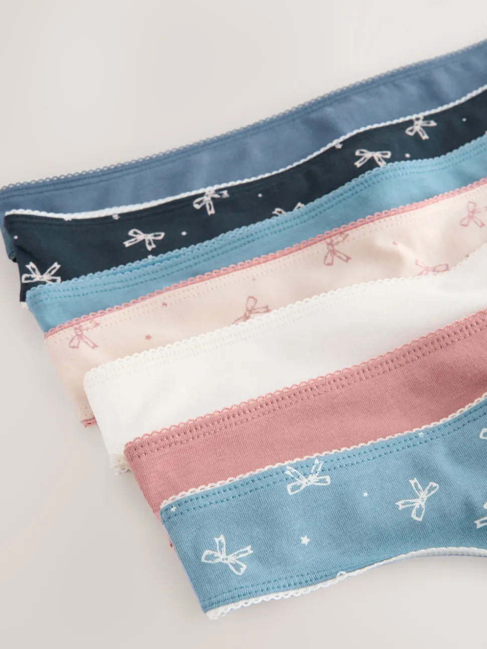 Blue Bows Thong Cotton Rich Knickers 7 Pack