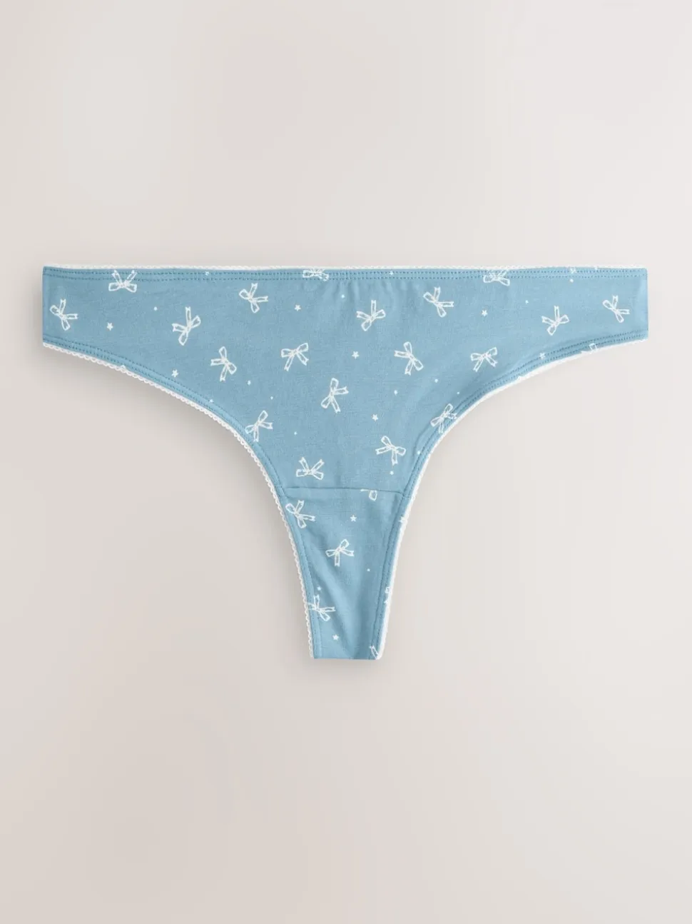 Blue Bows Thong Cotton Rich Knickers 7 Pack