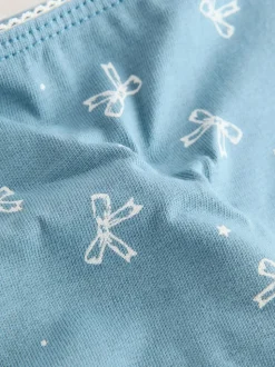 Blue Bows Thong Cotton Rich Knickers 7 Pack