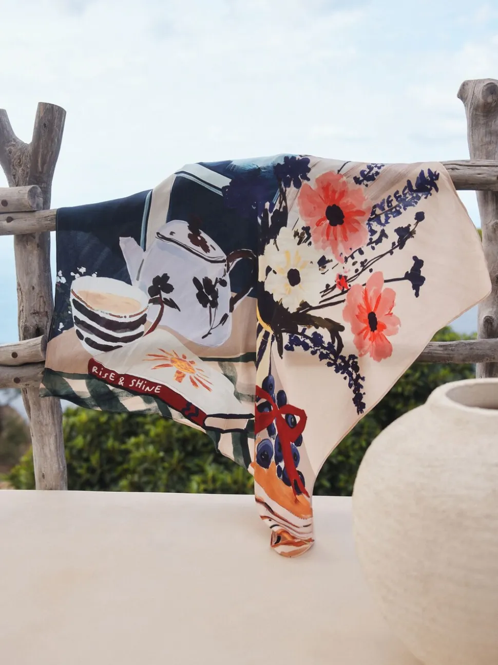 Blue Brunch Scene Lightweight Square Scarf